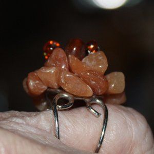 Cream Chipped Orange corral stones Bracelet and Ring are adjustable